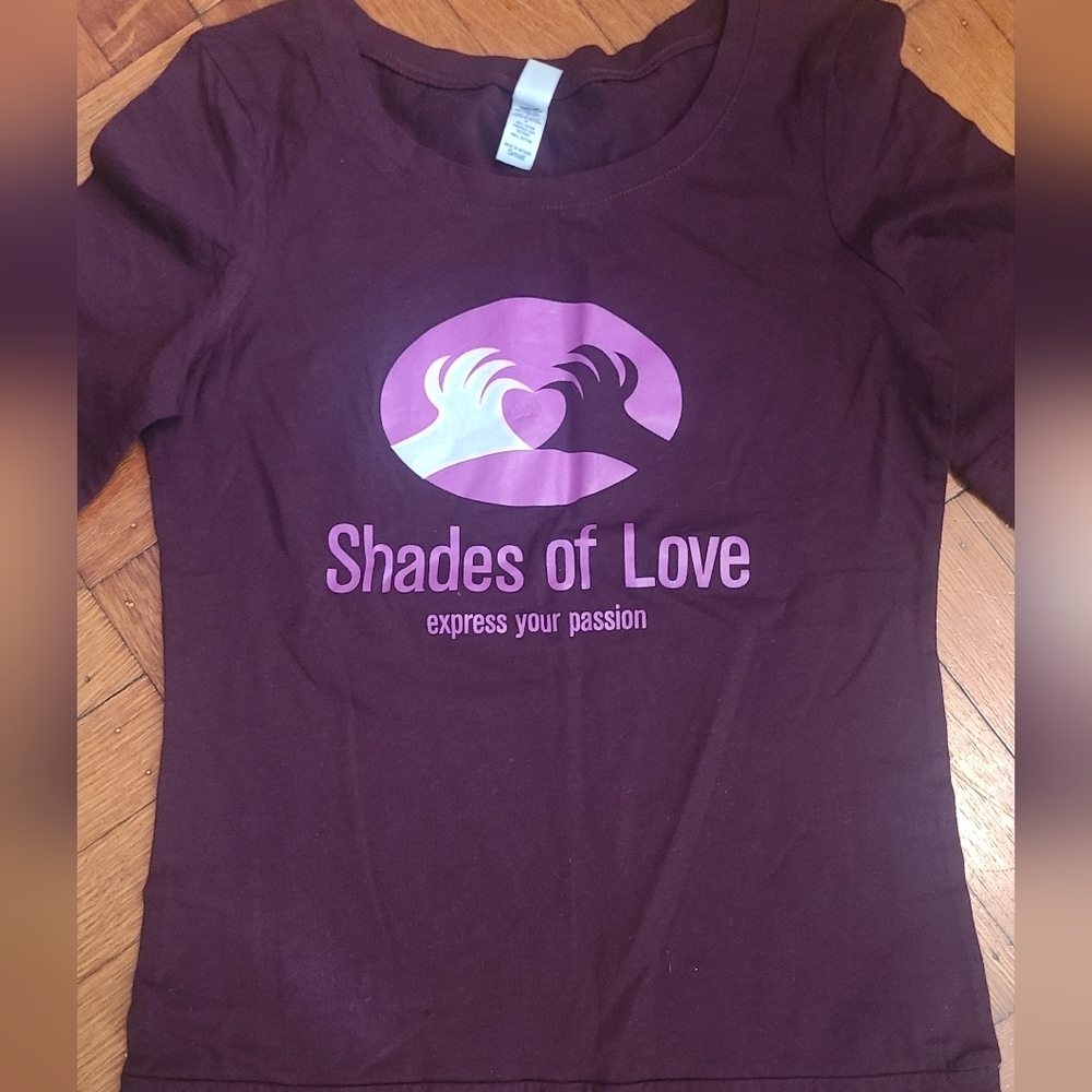 Shades of love by bella 3/4 length t shirt purple pink white sz small